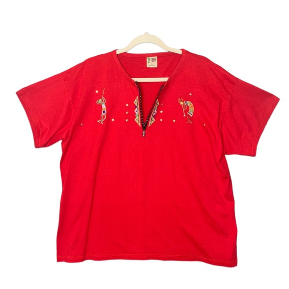 Vintage Cactus California Red Embroidered Kokopelli Tee Shirt XL Short Sleeve - Picture 1 of 8
